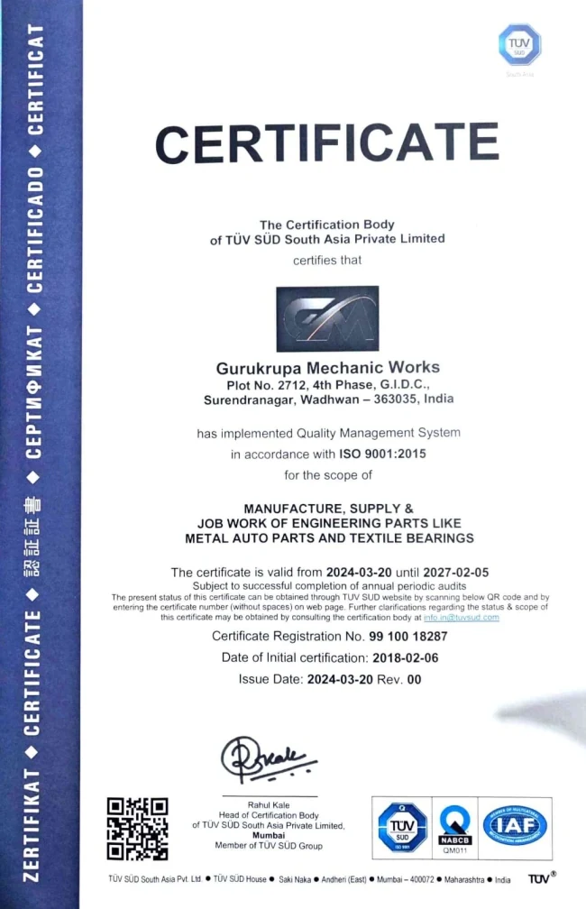 Gurukrupa Mechanic Works ISO 9001:2015 certificate