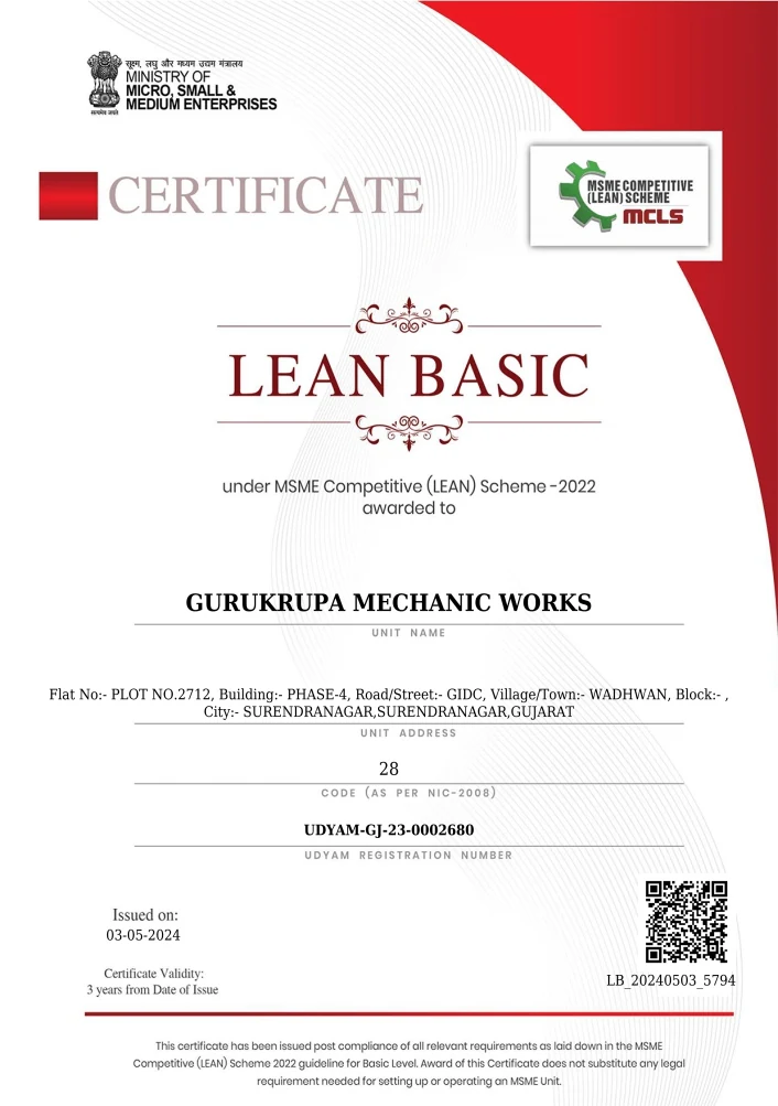 Gurukrupa Mechanic Works Lean Basic certificate